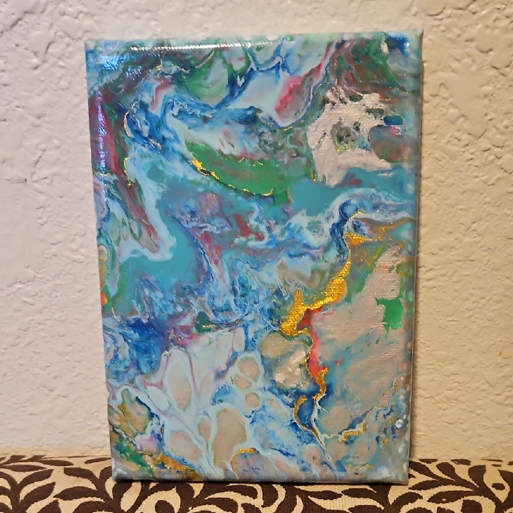 "Dreamer" Acrylic Paint Pouring on 5x7" Stretched Canvas w clear coat